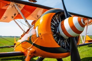 Boeing Stearman 75 biplane of the AeroSuperBatics Wing Walkers at Duxford
