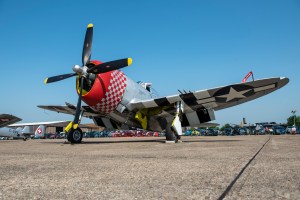 Republic P-47 Thunderbolt fighter parked on the flight line at Duxford