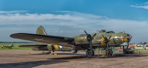 B-17 Flying Fortress Sally B parked on the flight line at Duxford