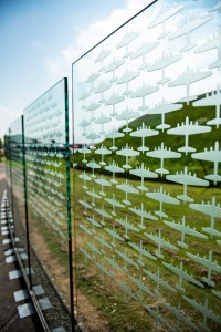 Glass memorial to USAAF Eighth Air Force losses outside the American Air Museum at Duxford