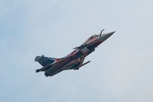 French Air Force Dassault Rafale fighter jet flying past at Duxford airshow