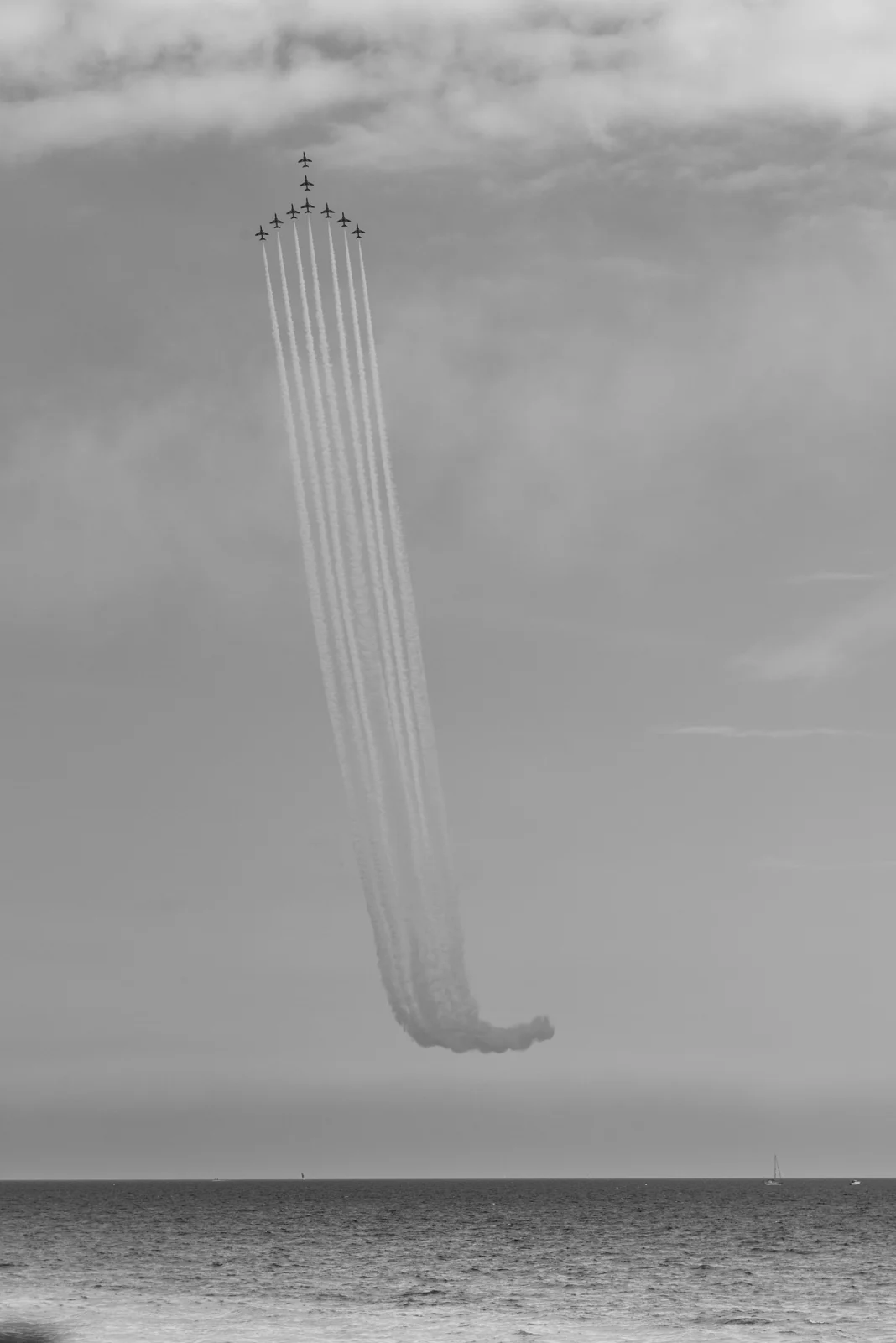 Red Arrows Hawk formation over Bournemouth