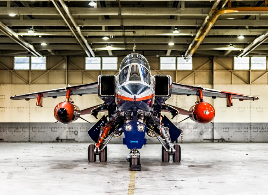 SEPECAT Jaguar viewed nose-on in a hangar
